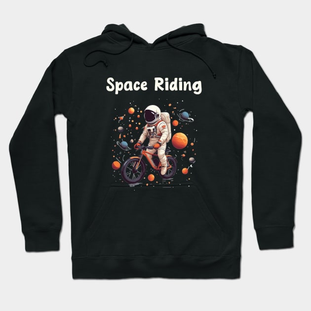 Astronaut riding bike in space Hoodie by Patterns-Hub